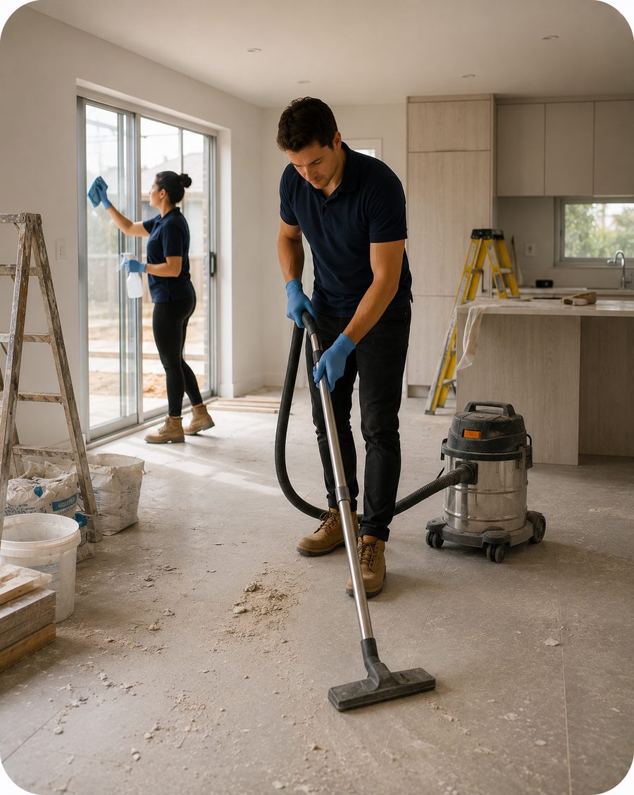 After construction cleaning removing dust and debris in a Perth property